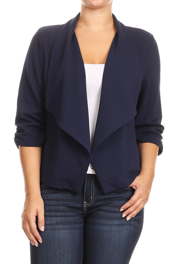 Women's Plus Size 3/4 Sleeve Casual Office Work Open Front  Blazer Jacket FashionJOA