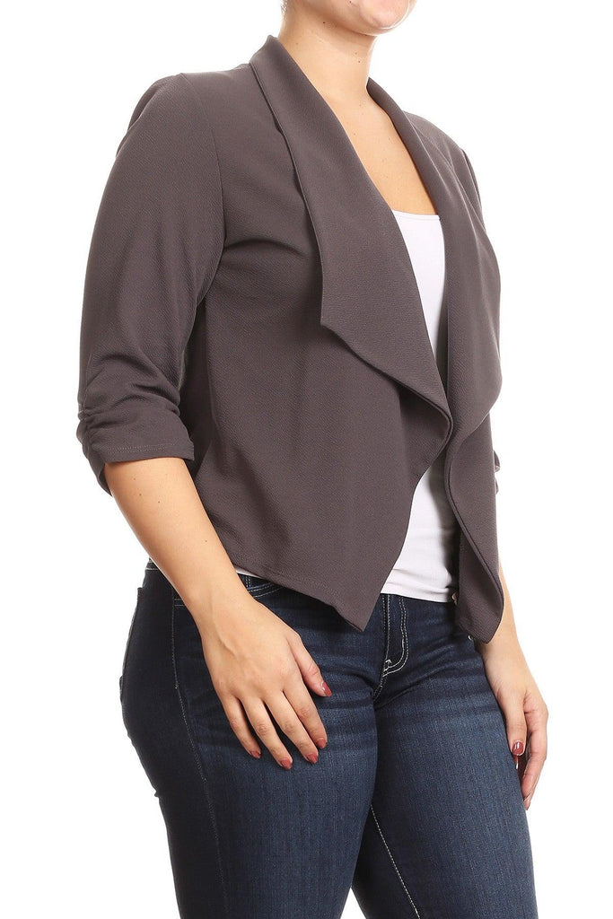 Women's Plus Size 3/4 Sleeve Casual Office Work Open Front  Blazer Jacket FashionJOA