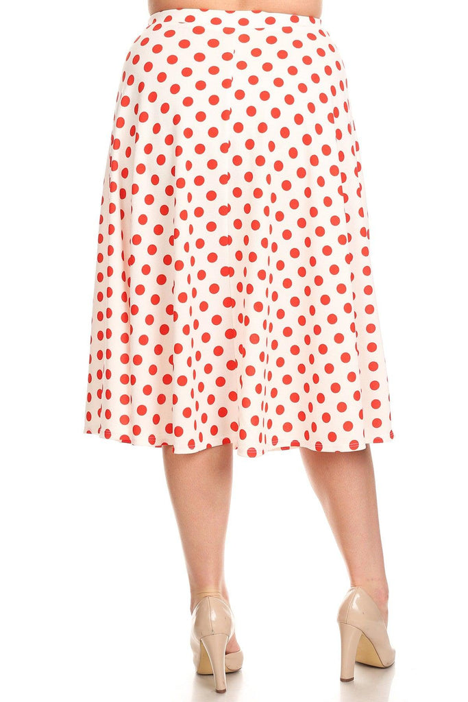 Women's Plus Size A-Line Casual Flared Elastic Band Polka Dot Midi Skirt FashionJOA