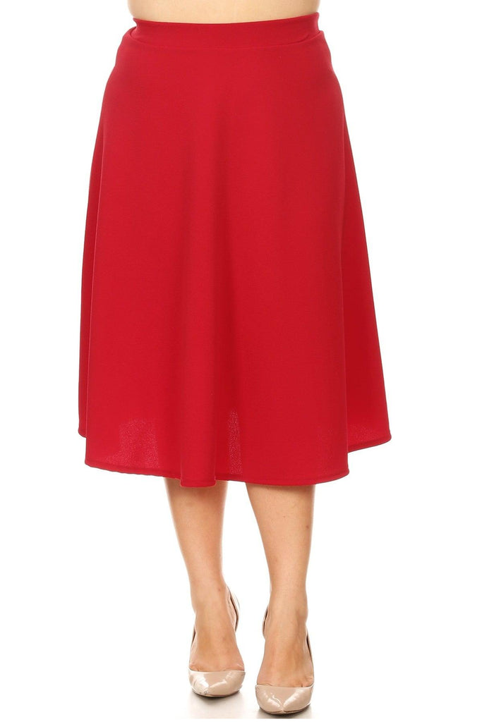 Women's Plus Size A-Line Casual Flared Elastic Band Solid Midi Skirt FashionJOA