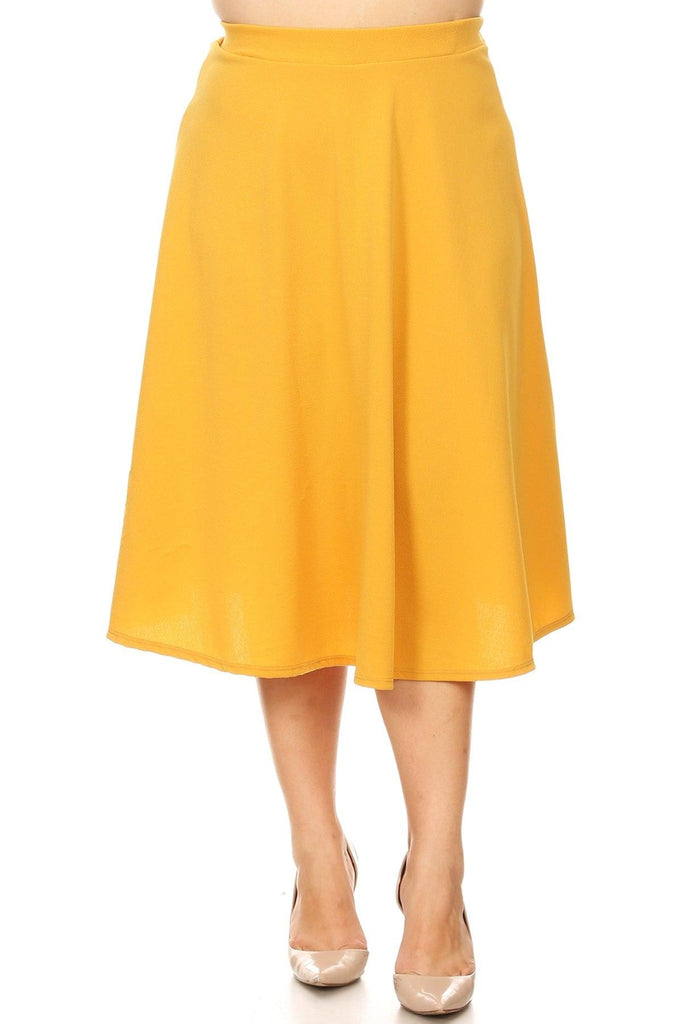 Women's Plus Size A-Line Casual Flared Elastic Band Solid Midi Skirt FashionJOA