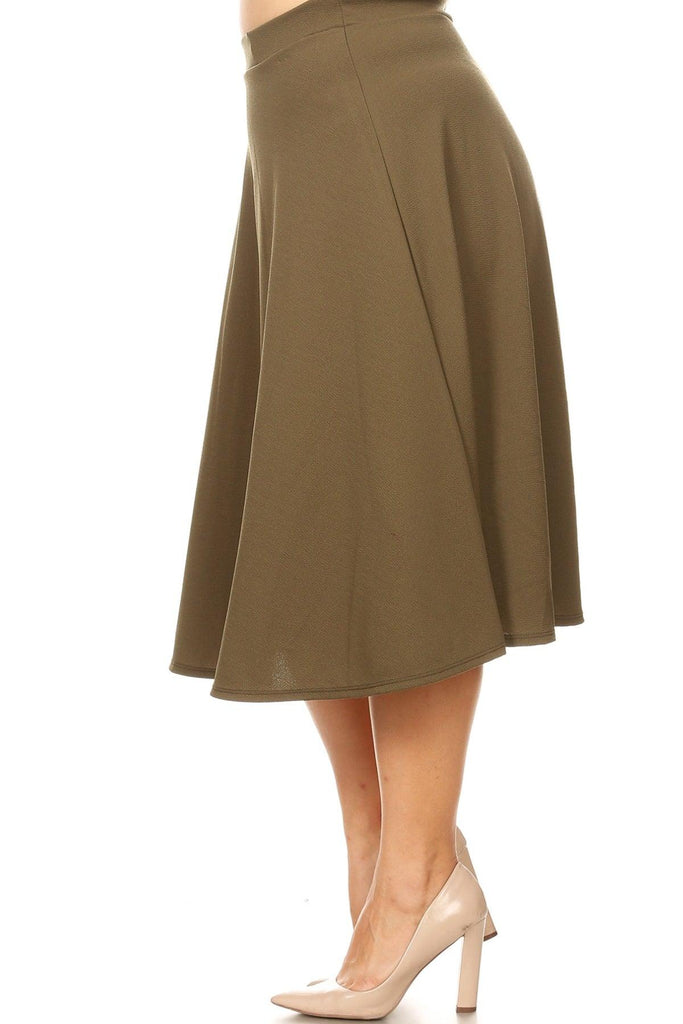 Women's Plus Size A-Line Casual Flared Elastic Band Solid Midi Skirt FashionJOA