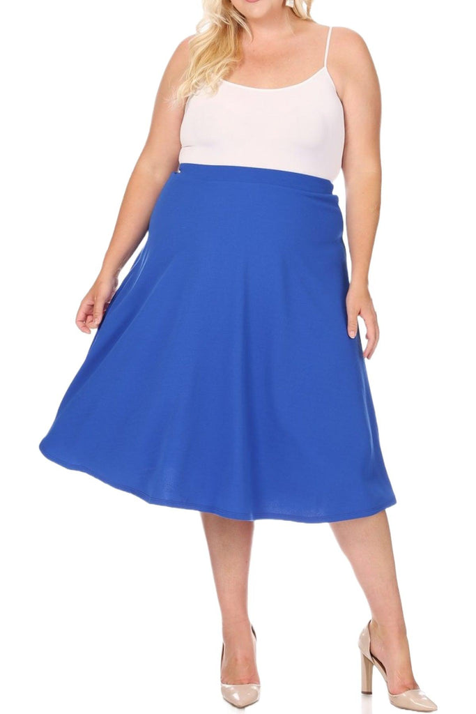 Women's Plus Size A-Line Casual Flared Elastic Band Solid Midi Skirt FashionJOA