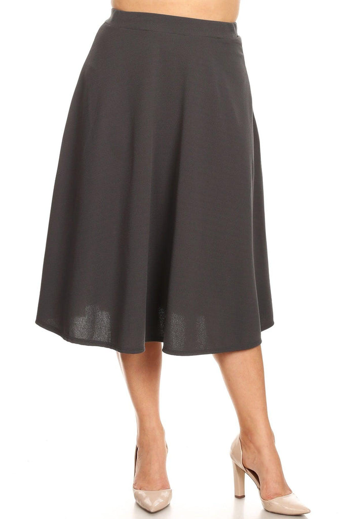 Women's Plus Size A-Line Casual Flared Elastic Band Solid Midi Skirt FashionJOA