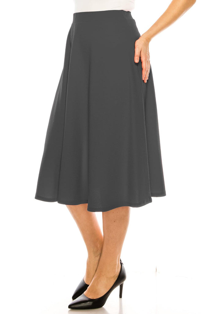 Women's Plus Size A-Line Casual Flared Elastic Band Solid Midi Skirt FashionJOA