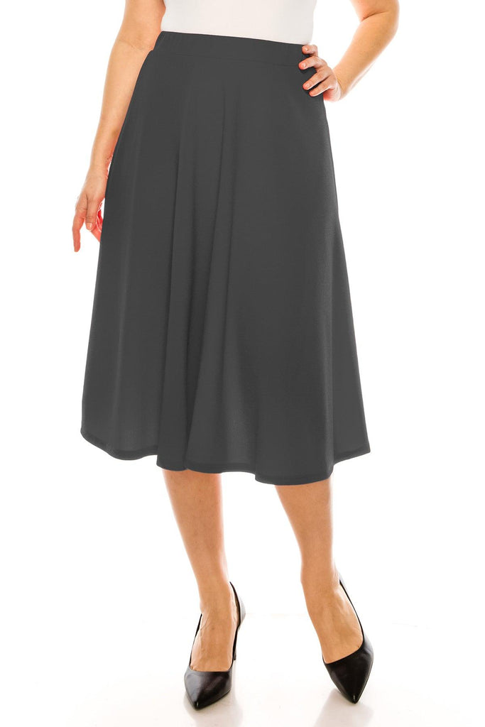 Women's Plus Size A-Line Casual Flared Elastic Band Solid Midi Skirt FashionJOA