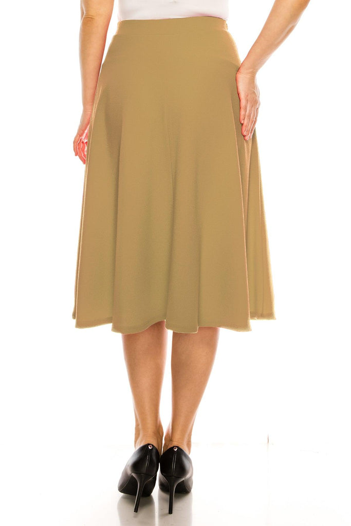 Women's Plus Size A-Line Casual Flared Elastic Band Solid Midi Skirt FashionJOA