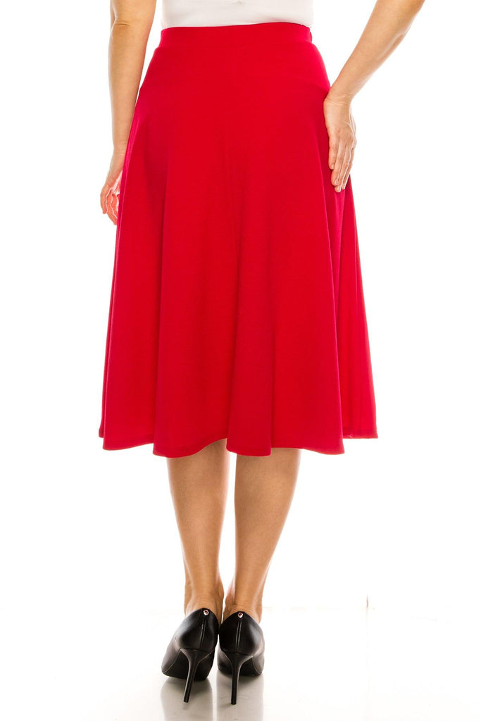 Women's Plus Size A-Line Casual Flared Elastic Band Solid Midi Skirt FashionJOA