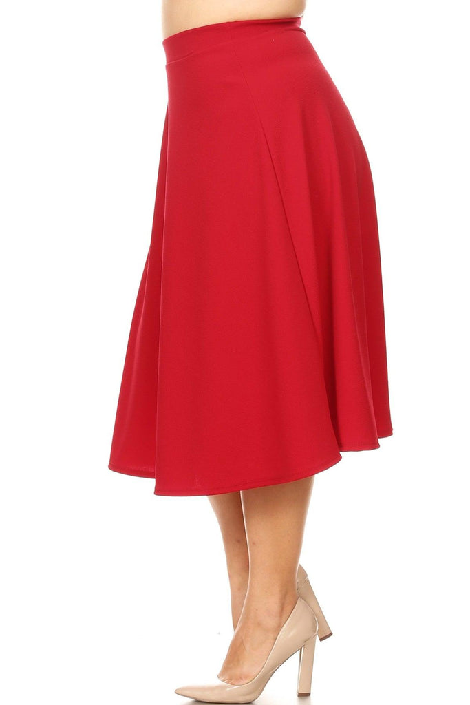 Women's Plus Size A-Line Casual Flared Elastic Band Solid Midi Skirt FashionJOA