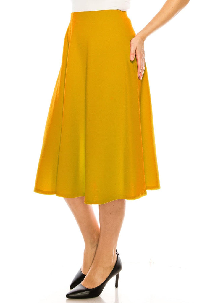 Women's Plus Size A-Line Casual Flared Elastic Band Solid Midi Skirt FashionJOA