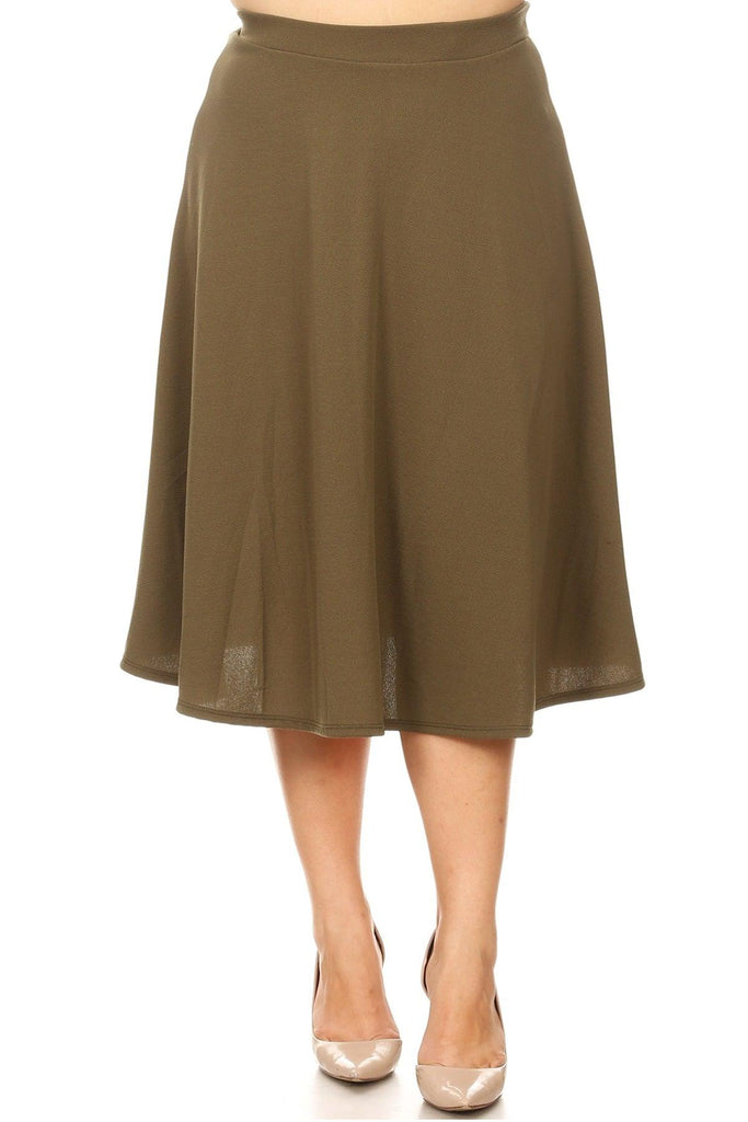 Women's Plus Size A-Line Casual Flared Elastic Band Solid Midi Skirt FashionJOA