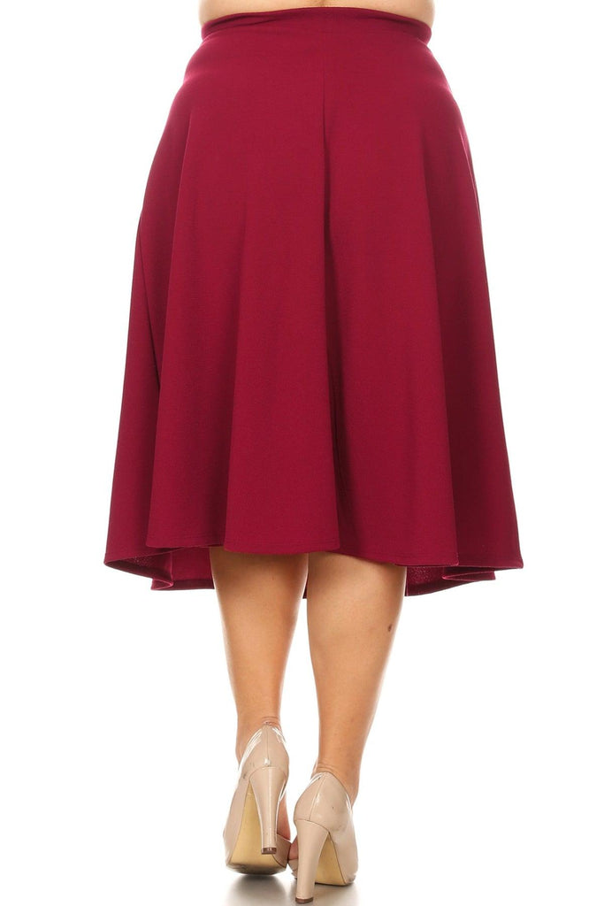 Women's Plus Size A-Line Casual Flared Elastic Band Solid Midi Skirt FashionJOA