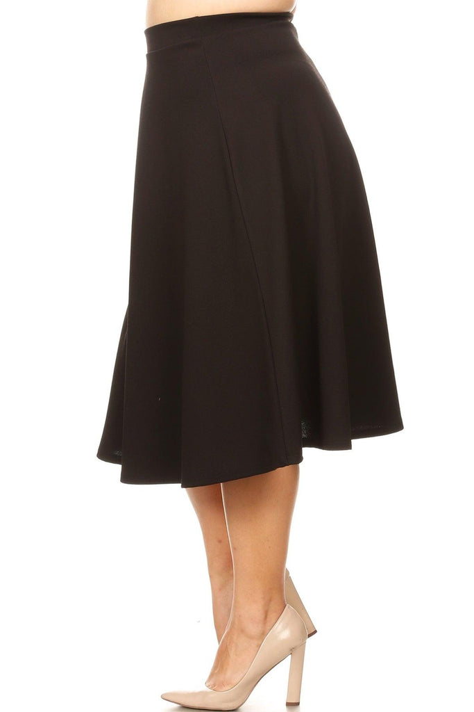 Women's Plus Size A-Line Casual Flared Elastic Band Solid Midi Skirt FashionJOA