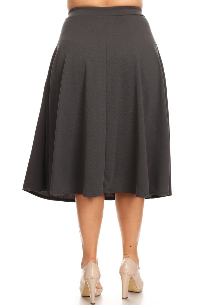 Women's Plus Size A-Line Casual Flared Elastic Band Solid Midi Skirt FashionJOA