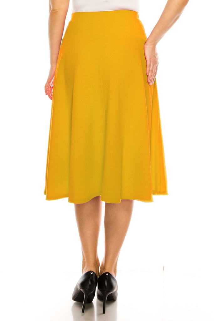 Women's Plus Size A-Line Casual Flared Elastic Band Solid Midi Skirt FashionJOA