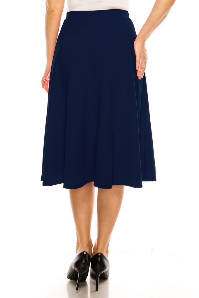 Women's Plus Size A-Line Casual Flared Elastic Band Solid Midi Skirt FashionJOA