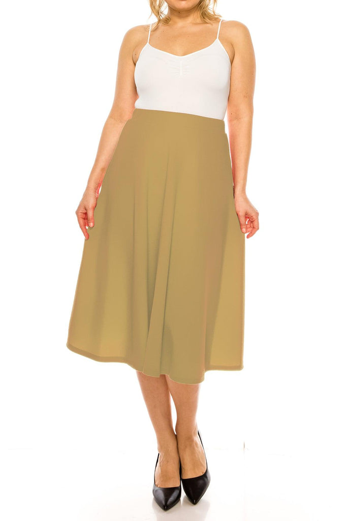 Women's Plus Size A-Line Casual Flared Elastic Band Solid Midi Skirt FashionJOA