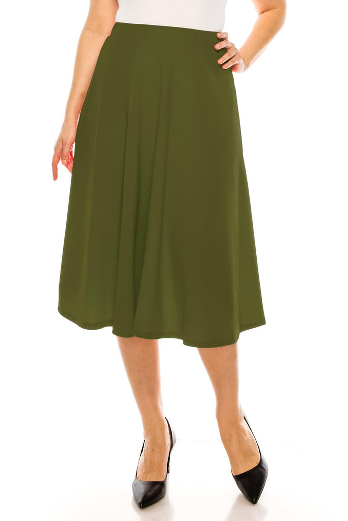 Women's Plus Size A-Line Casual Flared Elastic Band Solid Midi Skirt FashionJOA