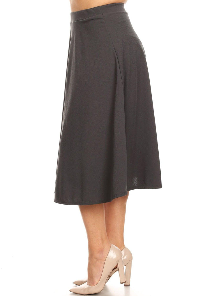 Women's Plus Size A-Line Casual Flared Elastic Band Solid Midi Skirt FashionJOA