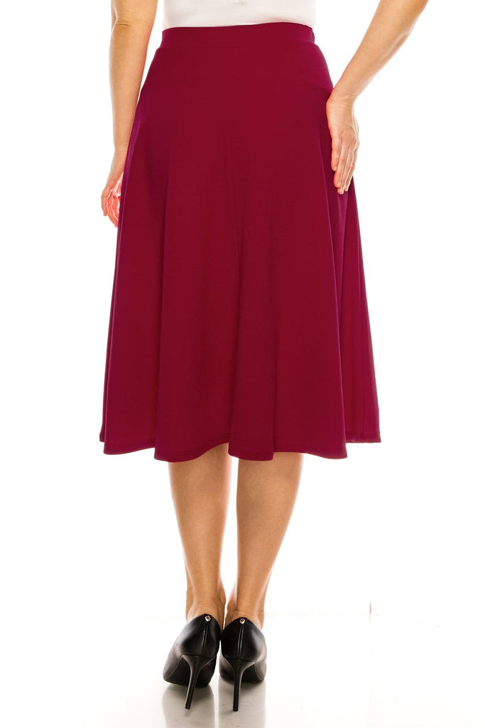 Women's Plus Size A-Line Casual Flared Elastic Band Solid Midi Skirt FashionJOA