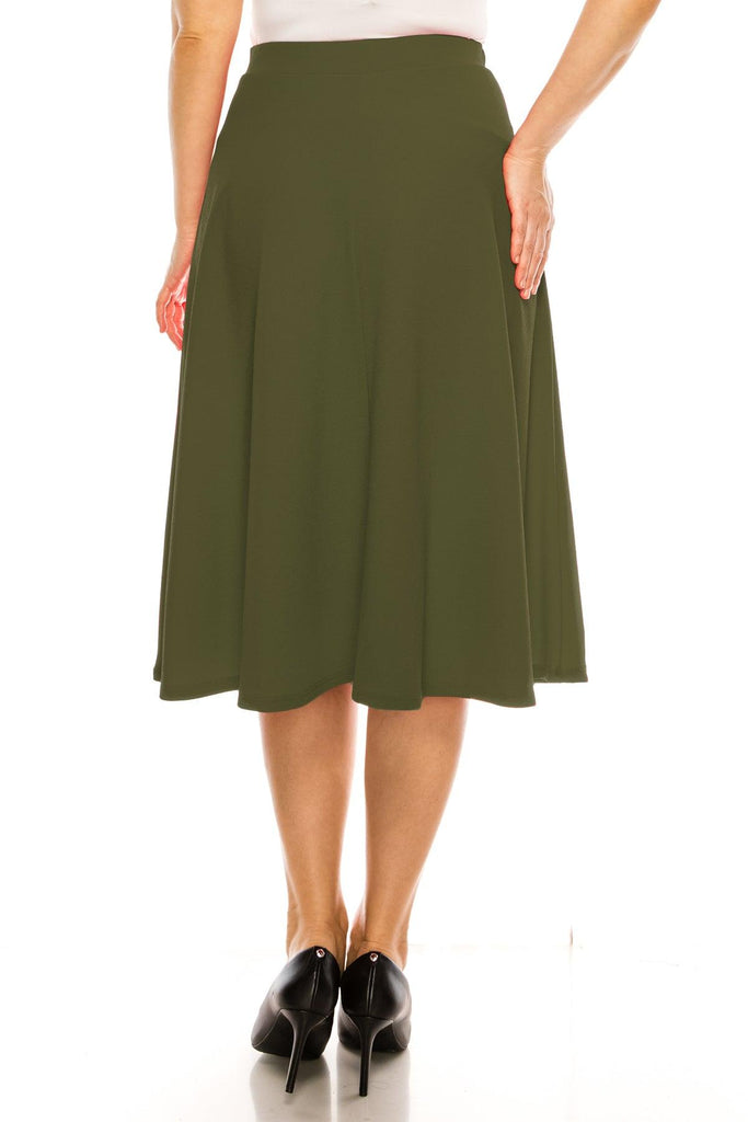 Women's Plus Size A-Line Casual Flared Elastic Band Solid Midi Skirt FashionJOA