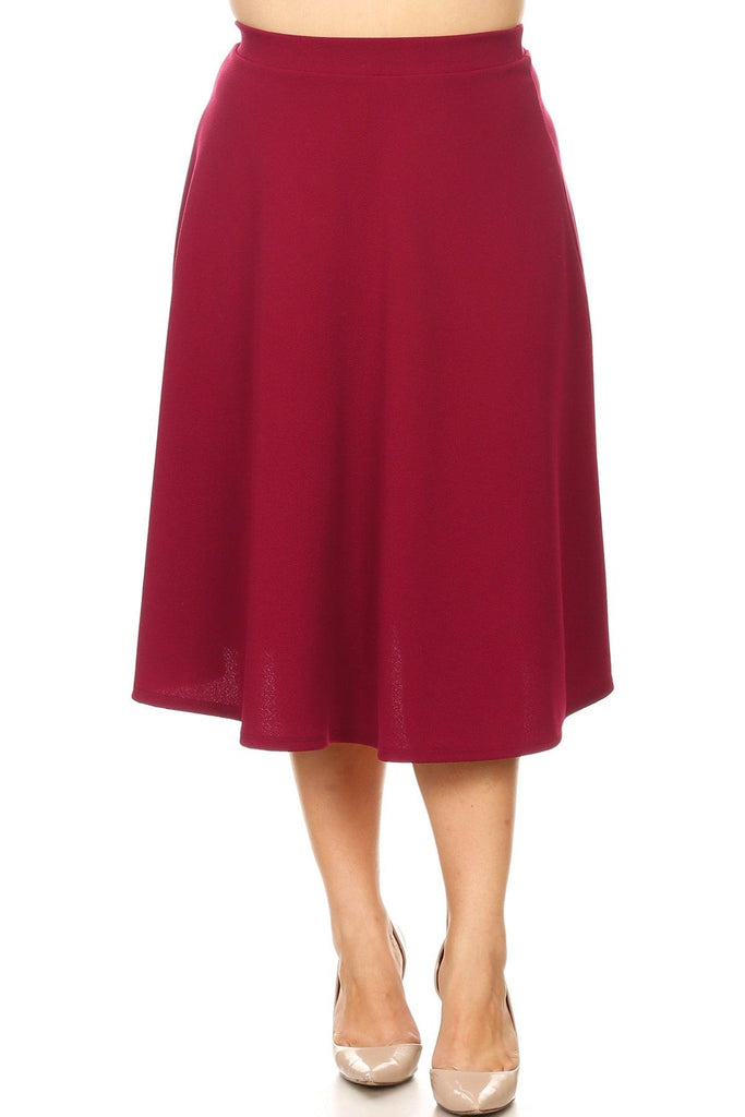 Women's Plus Size A-Line Casual Flared Elastic Band Solid Midi Skirt FashionJOA