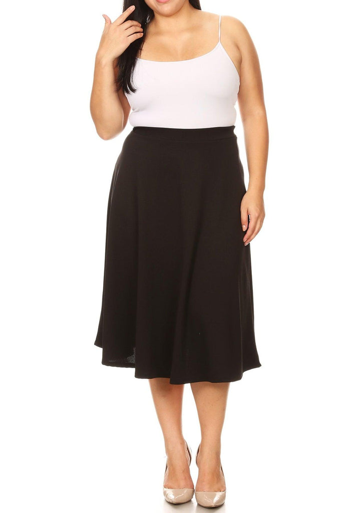 Women's Plus Size A-Line Casual Flared Elastic Band Solid Midi Skirt FashionJOA