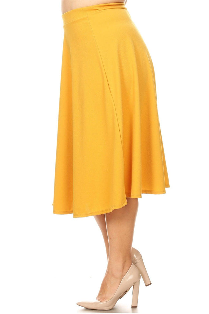 Women's Plus Size A-Line Casual Flared Elastic Band Solid Midi Skirt FashionJOA