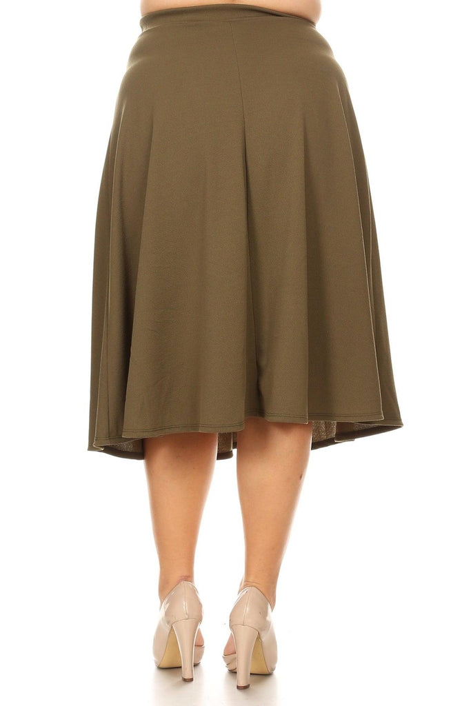 Women's Plus Size A-Line Casual Flared Elastic Band Solid Midi Skirt FashionJOA