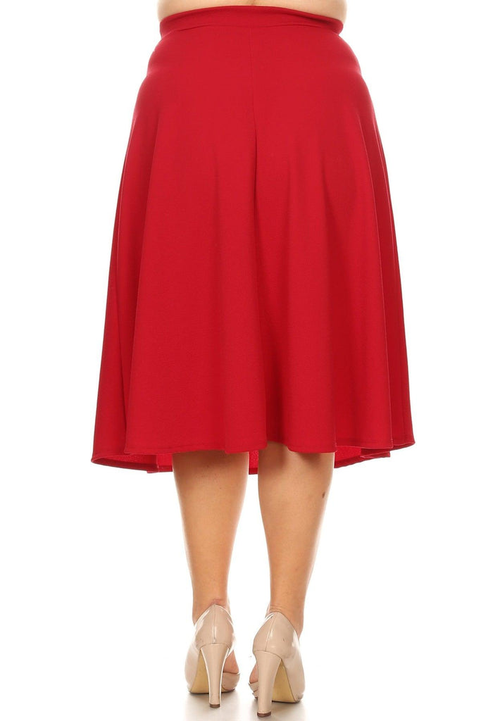 Women's Plus Size A-Line Casual Flared Elastic Band Solid Midi Skirt FashionJOA