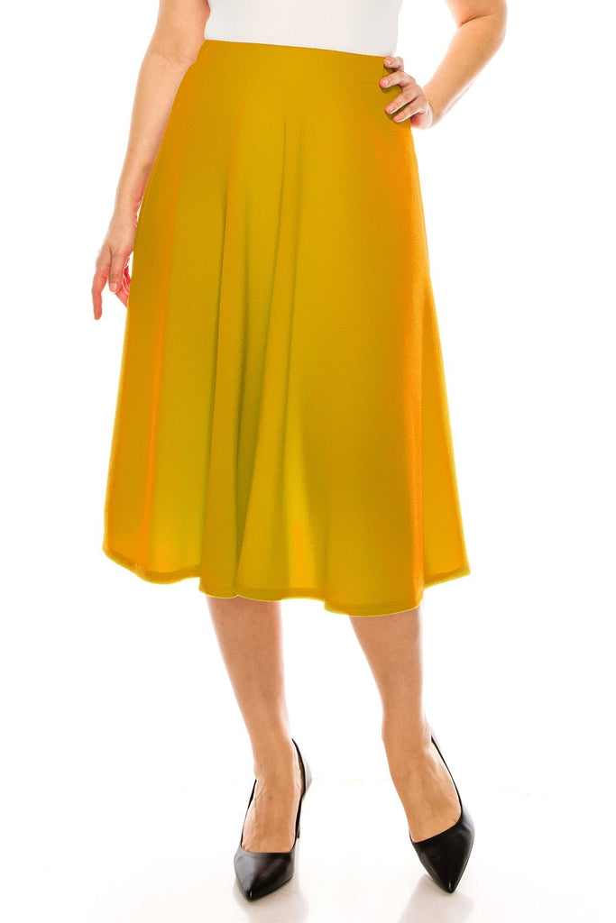 Women's Plus Size A-Line Casual Flared Elastic Band Solid Midi Skirt FashionJOA