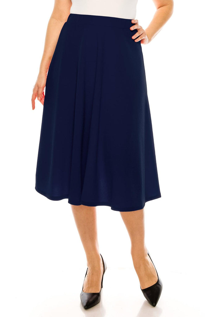 Women's Plus Size A-Line Casual Flared Elastic Band Solid Midi Skirt FashionJOA