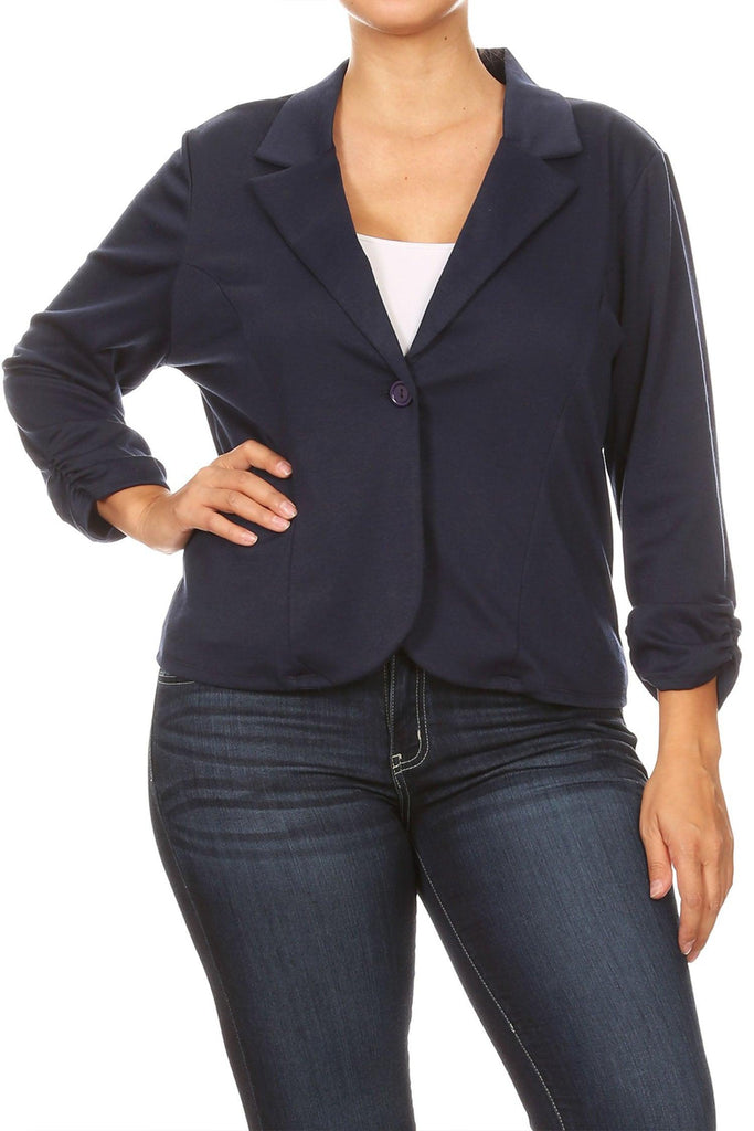 Women's Plus Size Basic Casual Button Solid Outerwear Jacket Blazer FashionJOA