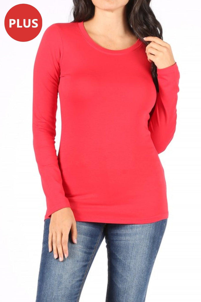 Women's Plus Size Basic Long Sleeve Round Neck Tee FashionJOA
