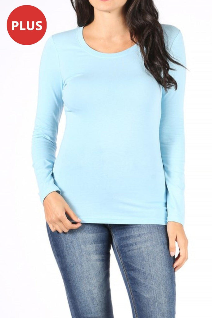 Women's Plus Size Basic Long Sleeve Round Neck Tee FashionJOA