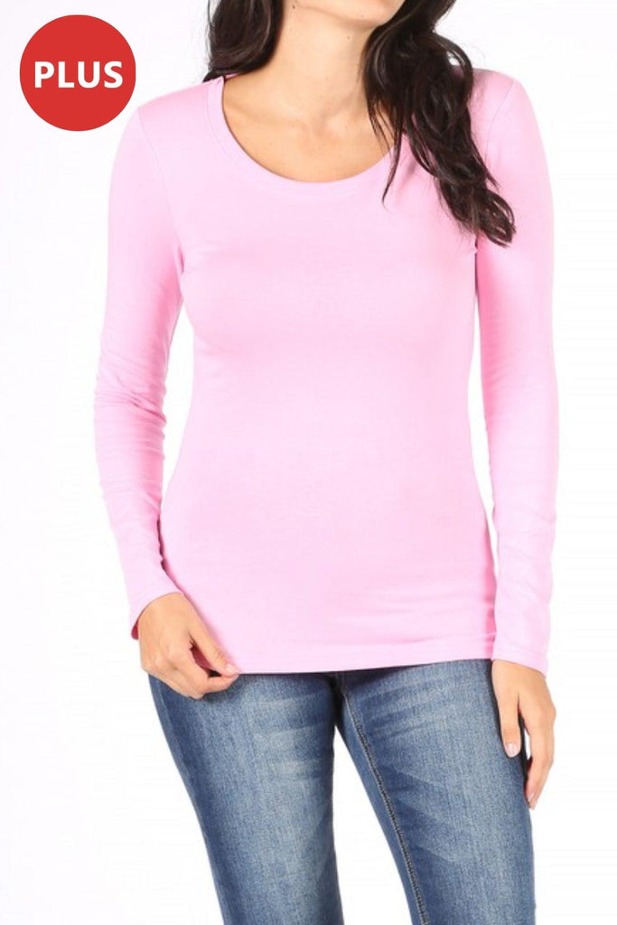 Women's Plus Size Basic Long Sleeve Round Neck Tee FashionJOA