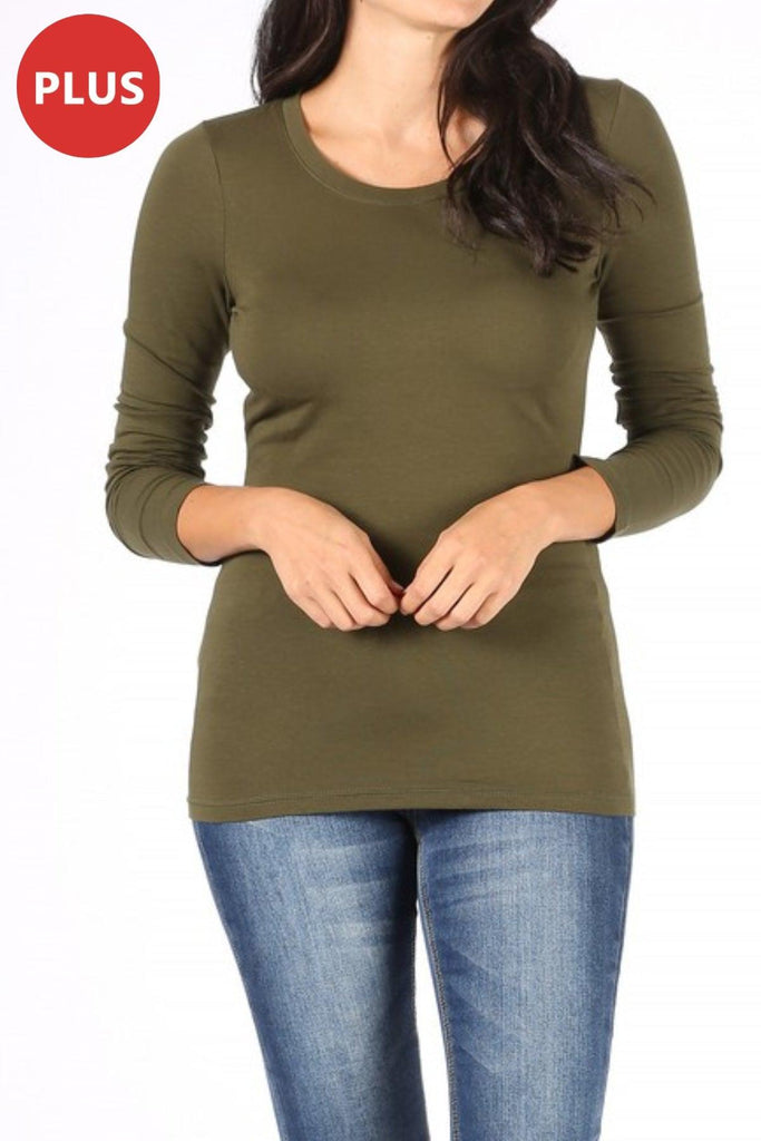 Women's Plus Size Basic Long Sleeve Round Neck Tee FashionJOA