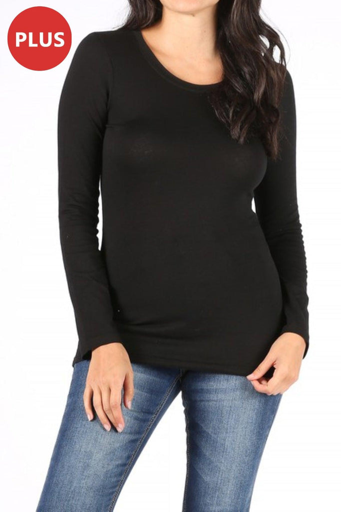 Women's Plus Size Basic Long Sleeve Round Neck Tee FashionJOA