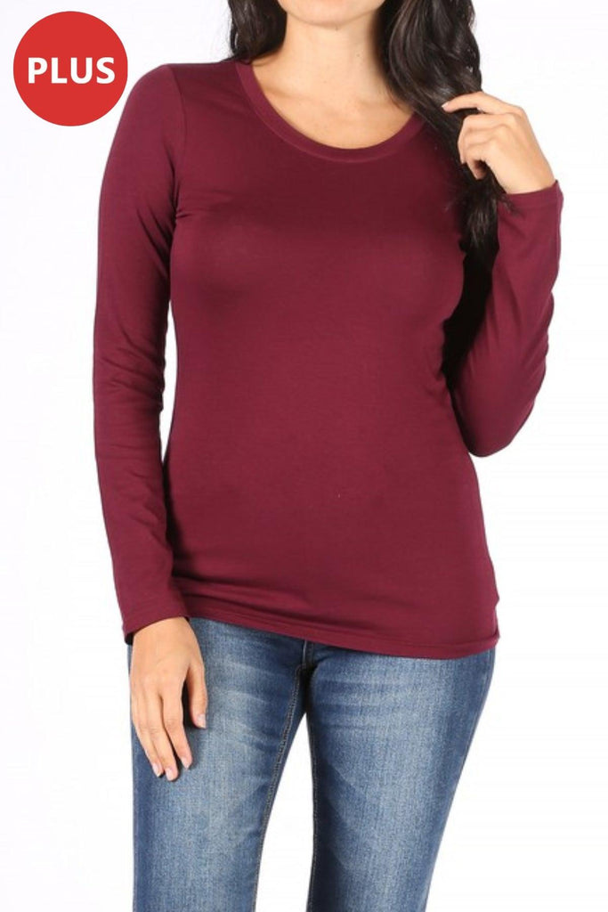 Women's Plus Size Basic Long Sleeve Round Neck Tee FashionJOA