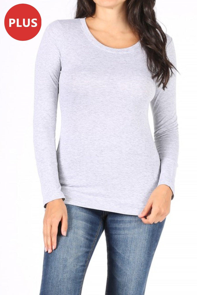 Women's Plus Size Basic Long Sleeve Round Neck Tee FashionJOA