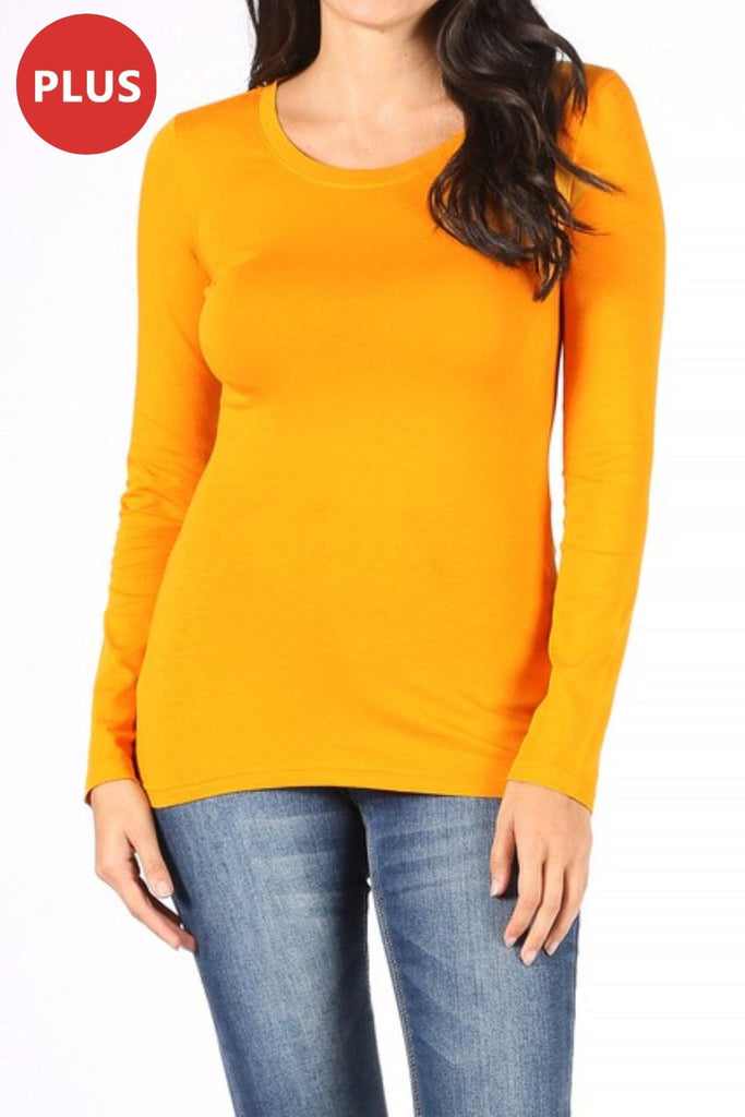 Women's Plus Size Basic Long Sleeve Round Neck Tee FashionJOA