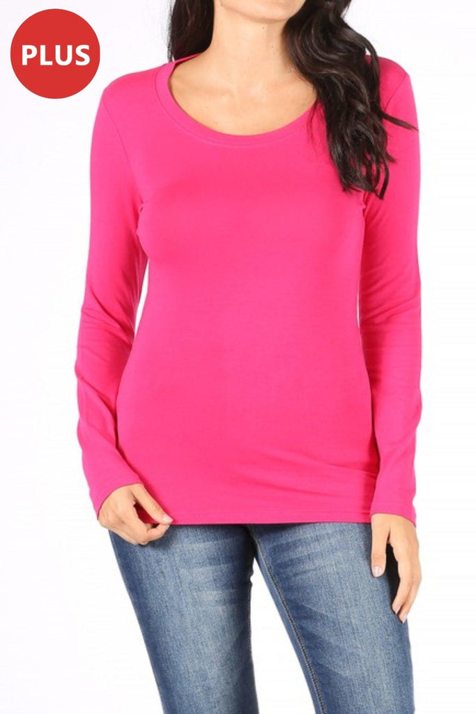 Women's Plus Size Basic Long Sleeve Round Neck Tee FashionJOA