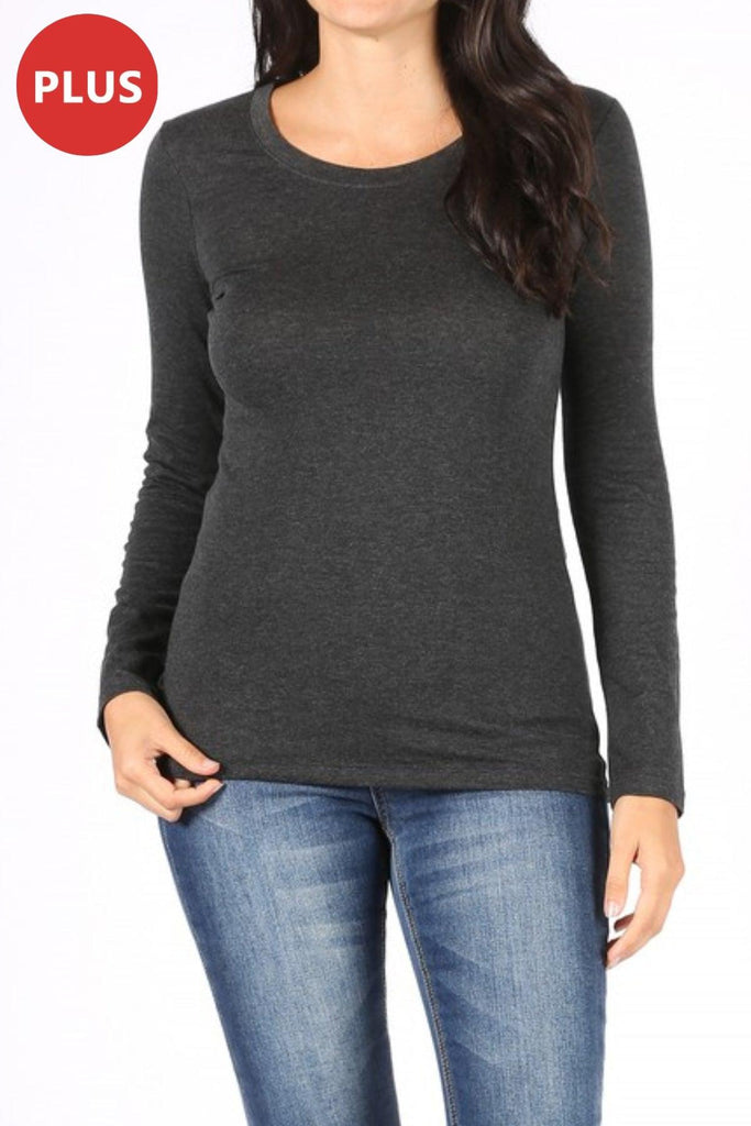 Women's Plus Size Basic Long Sleeve Round Neck Tee FashionJOA