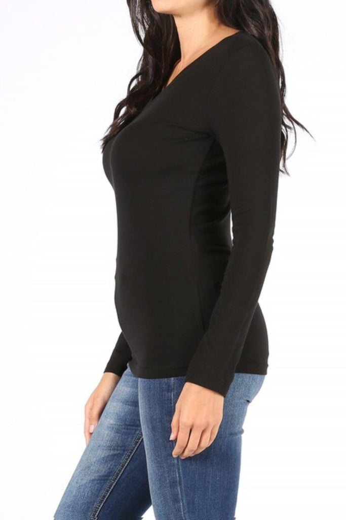 Women's Plus Size Basic Long Sleeve V-Neck Tee FashionJOA