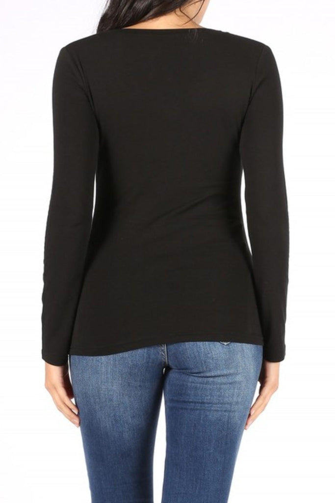 Women's Plus Size Basic Long Sleeve V-Neck Tee FashionJOA