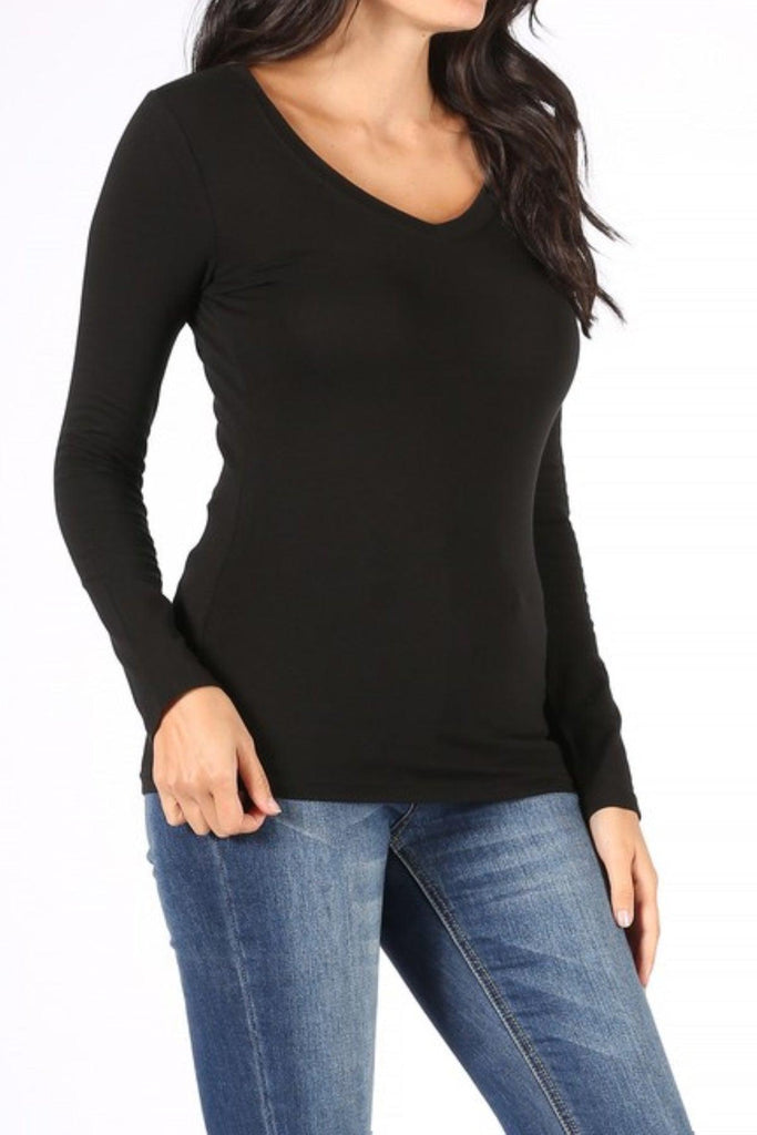 Women's Plus Size Basic Long Sleeve V-Neck Tee FashionJOA