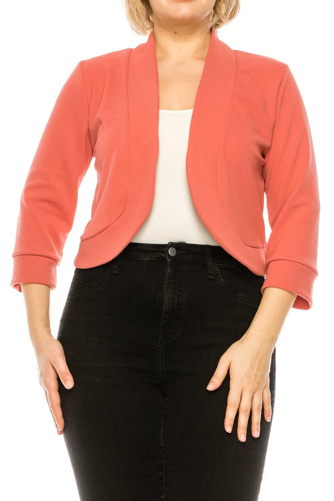 Women's Plus Size Casual 3/4 Sleeve Bolero Cardigan for Work Office Blazer FashionJOA