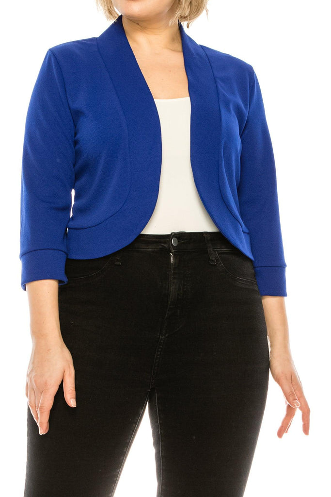 Women's Plus Size Casual 3/4 Sleeve Bolero Cardigan for Work Office Blazer FashionJOA