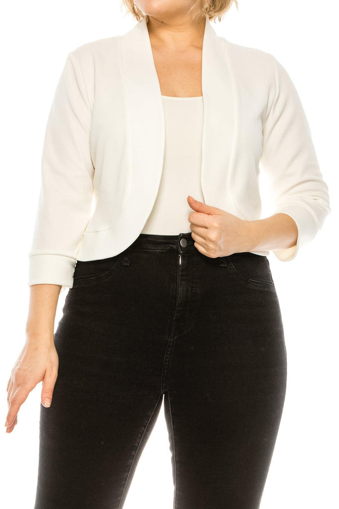 Women's Plus Size Casual 3/4 Sleeve Bolero Cardigan for Work Office Blazer FashionJOA