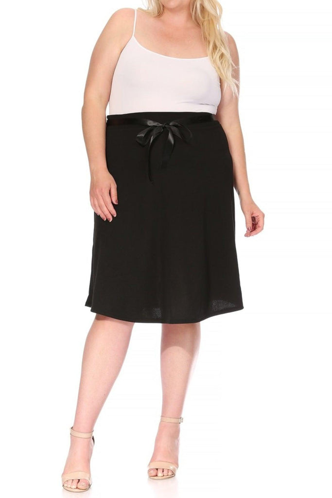 Women's Plus Size Casual Bow Tie Belted A Line Knee Length Skirts FashionJOA